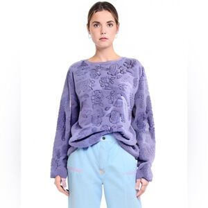 Oscar De La Renta Vintage Inspired Purple Floral Fleece Sweater